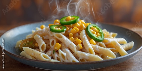 White sauce penne pasta with capsicum and sweet corn photo