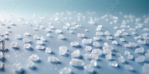 Close up of iodized sea salt on a light blue background. photo