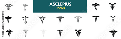 Set of Medical Snake Symbol logo design template. Caduceus snake icon. Rod of Asclepius icon.