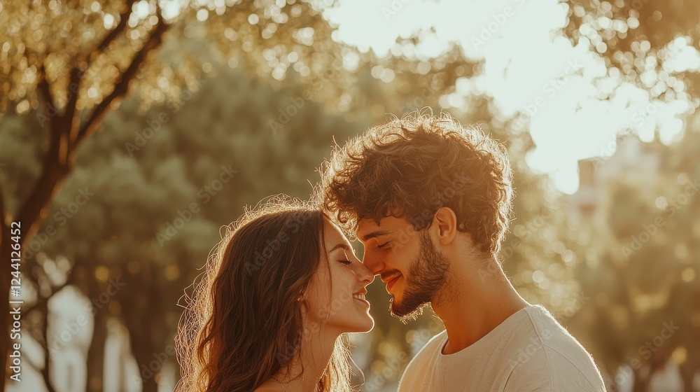 Couple embracing in a sunlit park romantic moment outdoor warm atmosphere intimate viewpoint Couple embracing in a sunlit park romantic moment outdoor warm atmosphere intimate viewpoint