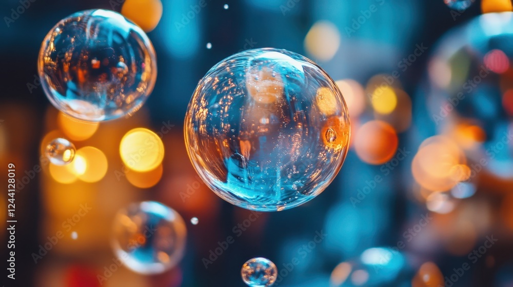 Delicate soap bubbles drifting through nighttime cityscape, capturing luminous reflections with soft bokeh, revealing magical urban moment Delicate soap bubbles drifting through nighttime cityscape, capturing luminous reflections with soft bokeh, revealing magical urban moment