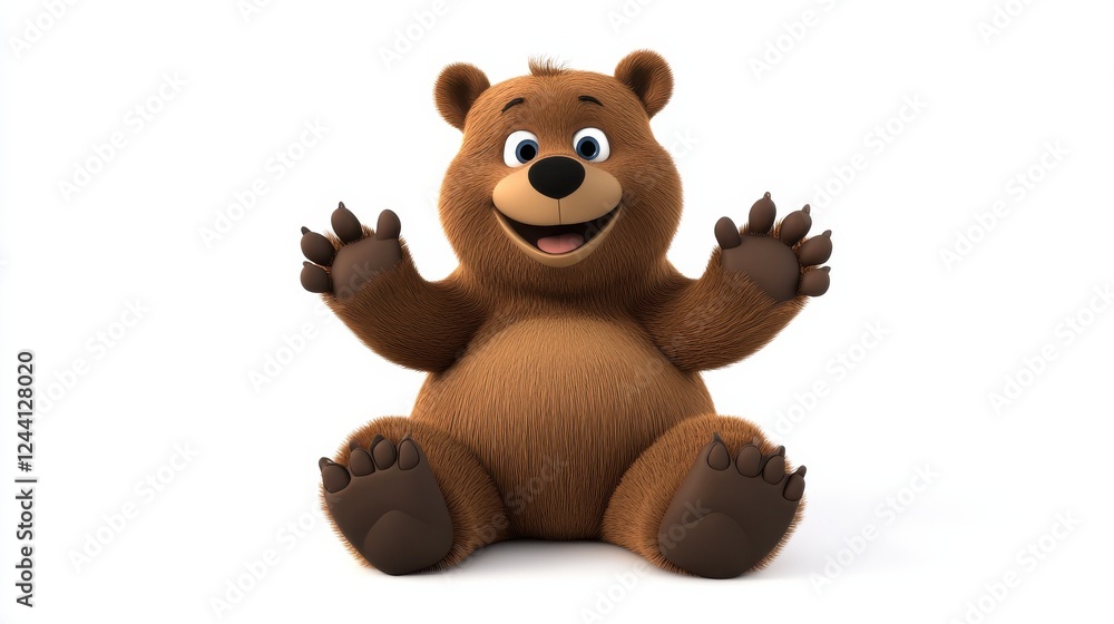 Obraz premium Cute Cartoon Bear Character Sitting with Happy Expression