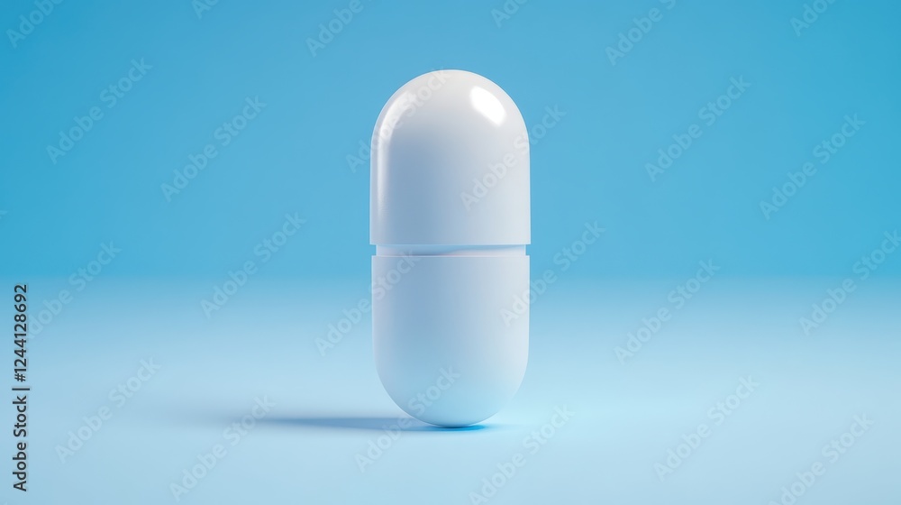 Pill resting on a smooth blue surface captures a minimalist design emphasizing simplicity and clarity in presentation Pill resting on a smooth blue surface captures a minimalist design emphasizing simplicity and clarity in presentation