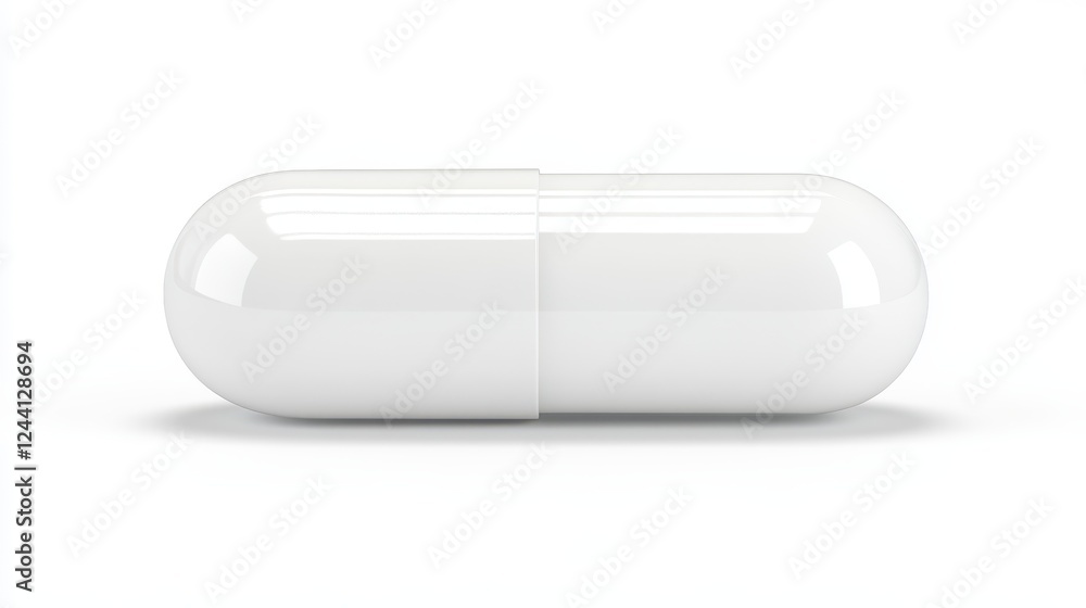 White pill shaped capsule resting on a plain surface in a well-lit setting during daytime White pill shaped capsule resting on a plain surface in a well-lit setting during daytime