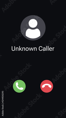Vector illustration with the inscription: Unknown caller. Phone interface with two icons accept or reject a call
