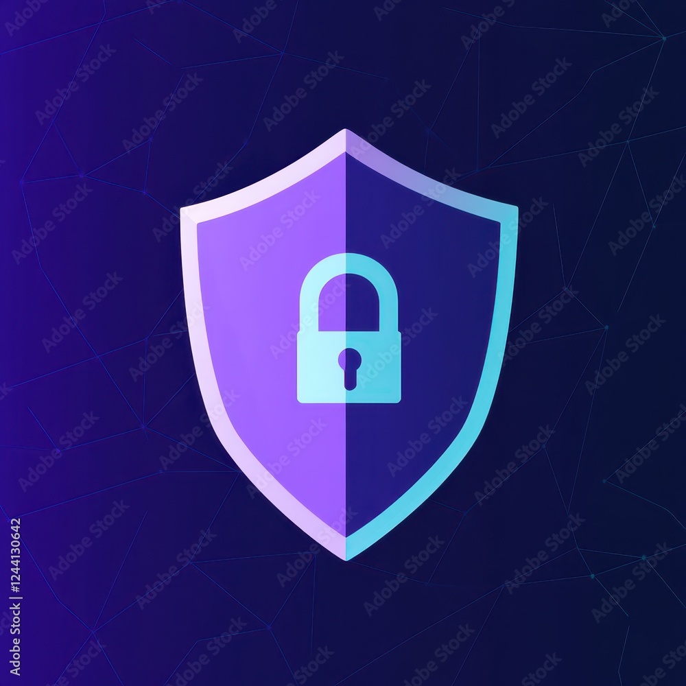 Stylish flat vector illustration of a shield with a padlock symbol representing security and protection Stylish flat vector illustration of a shield with a padlock symbol representing security and protection