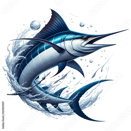 A Marlin Fish Swimming isolated on White background 2