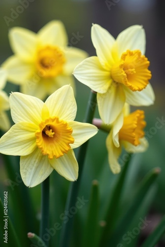 Close-up of daffodils, intricate details visible, bloom, daffodil petals