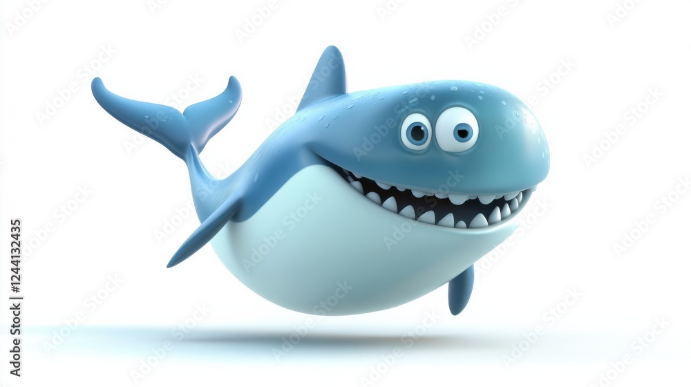 Cartoon Shark Character with Friendly Expression in Sea Environment