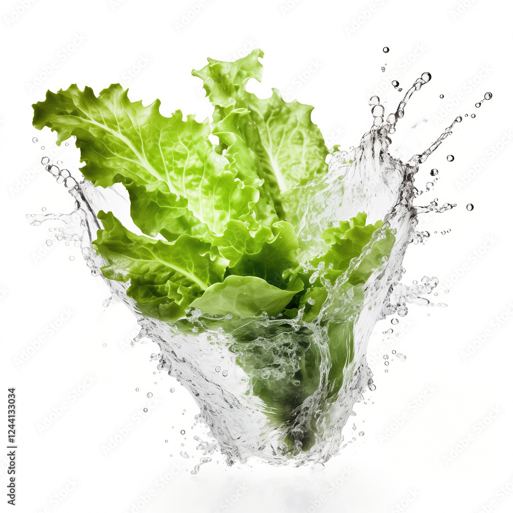 Fresh lettuce leaf splashing in water for healthy eating and culinary concepts Fresh lettuce leaf splashing in water for healthy eating and culinary concepts