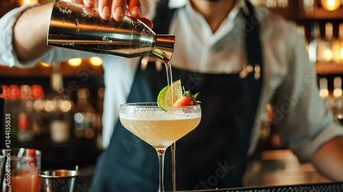 Bartender expertly shaking and pouring cocktails for a fresh bar experience