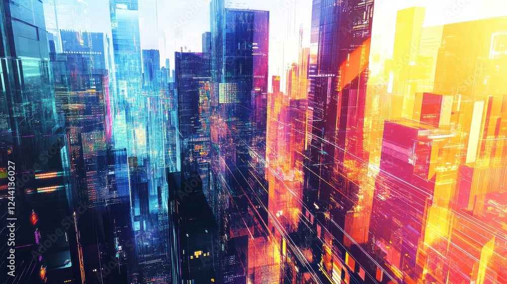 Futuristic Cityscape with Neon Lights and Abstract Design Elements Futuristic Cityscape with Neon Lights and Abstract Design Elements