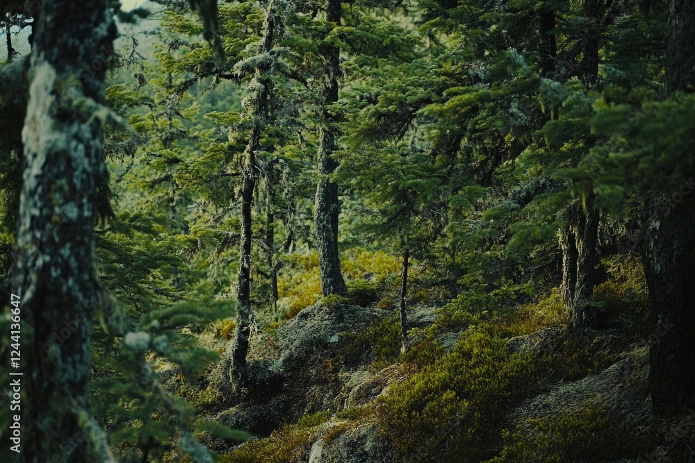 Moss Draped Trees in a Lush Green Forest Moss Draped Trees in a Lush Green Forest