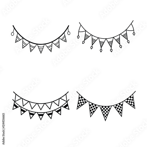 Four Festive Bunting Designs Party, Celebration, Decorations, Flags, Banners