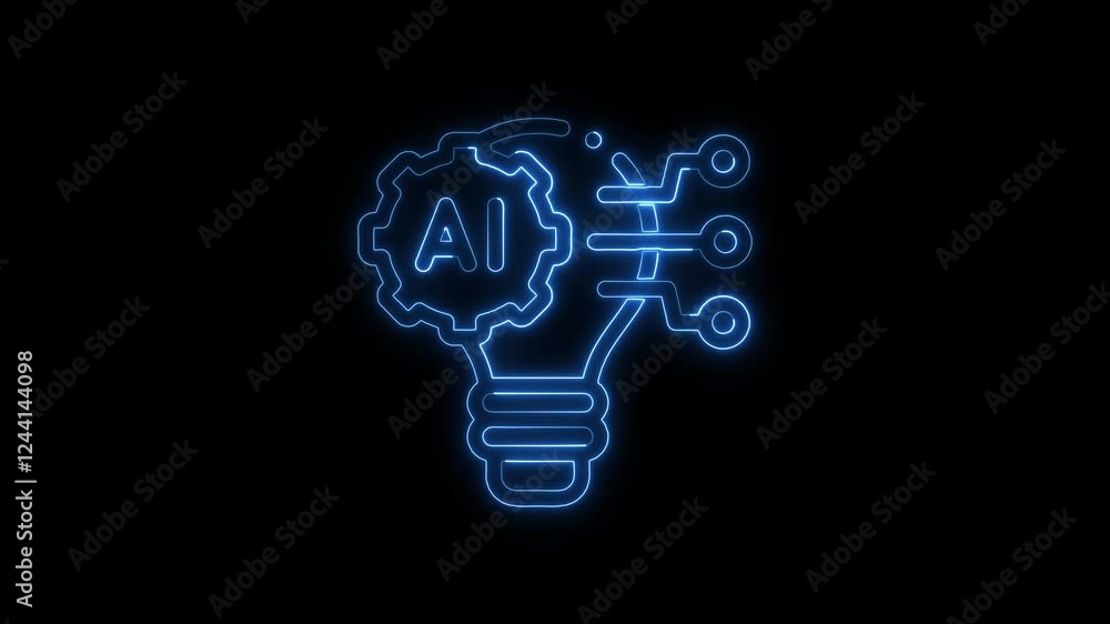 Glowing neon line Light bulb and gear icon and AI text isolated innovation, neon Innovation icon concept Glowing neon line Light bulb and gear icon and AI text isolated innovation, neon Innovation icon concept