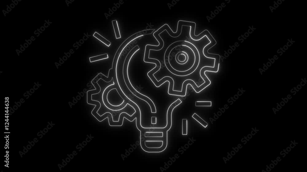 Glowing neon line Project management icon with Light bulb and gear icon animation, neon Project management, light bulb and gear icon concept Glowing neon line Project management icon with Light bulb and gear icon animation, neon Project management, light bulb and gear icon concept