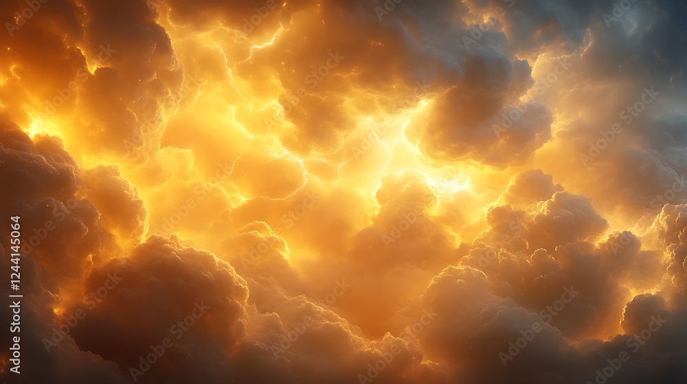 Fototapeta premium Golden Clouds Illuminated By Internal Lightning