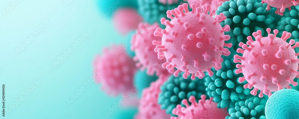 High-resolution glowing bacteria colonies in pink and teal, artistic scientific visualization under UV High-resolution glowing bacteria colonies in pink and teal, artistic scientific visualization under UV