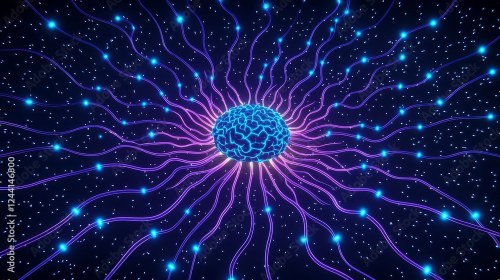 Fototapeta premium Abstract representation of a brain with glowing connections.