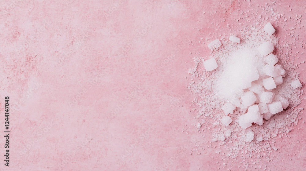 Fototapeta premium White sugar cubes on pink background. Food photography for recipe blogs