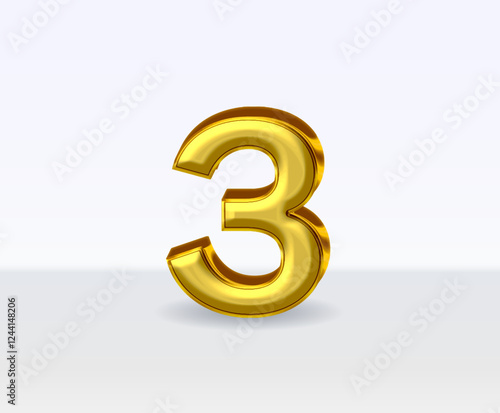 3d golden metal numbers number 3 on white background photo