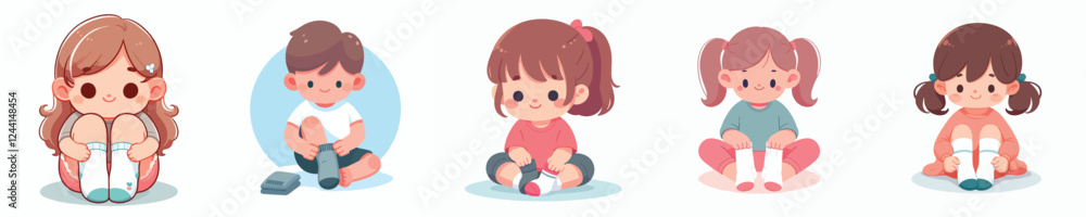 vector set of kids wearing socks vector set of kids wearing socks