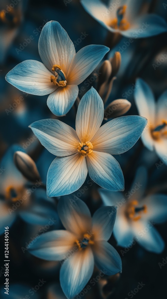 Moody close-up of delicate flowers with soft lighting and rich contrast Moody close-up of delicate flowers with soft lighting and rich contrast