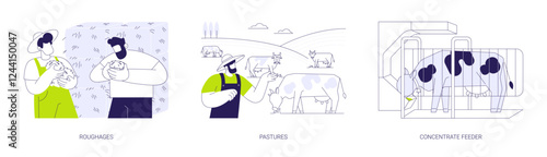 Feeds for livestock abstract concept vector illustrations.