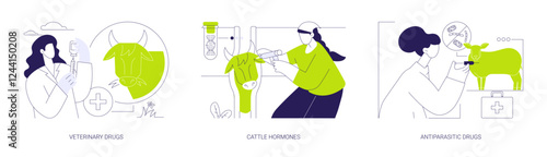 Drugs for livestock abstract concept vector illustrations.