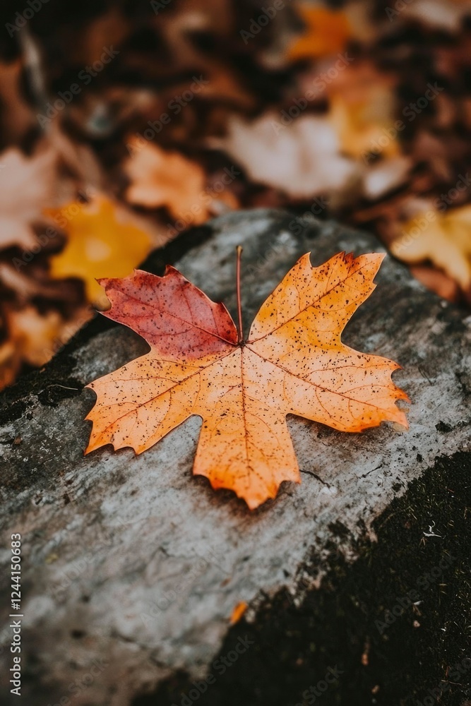 Autumn Leaf Resting on a Mossy Log Autumn Leaf Resting on a Mossy Log