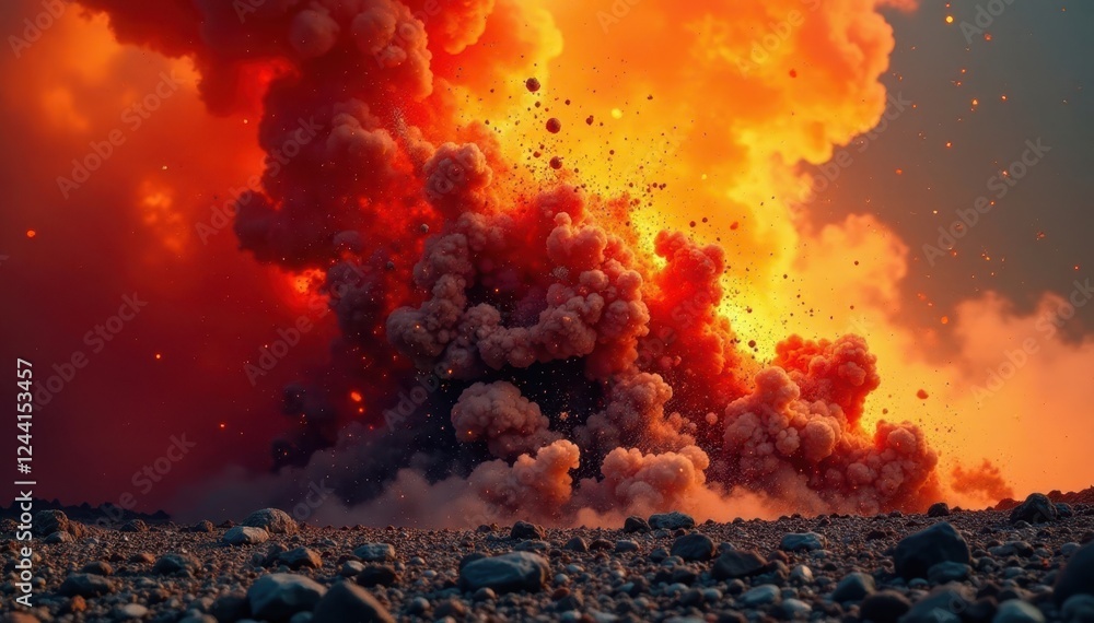 Fototapeta premium Dusty explosion, ash and coal fragments scattered , mining, black
