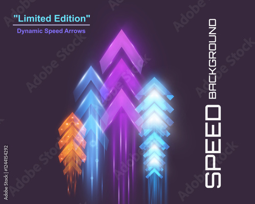 Arrow light speed motion background with futuristic glowing arrows and light streaks.
