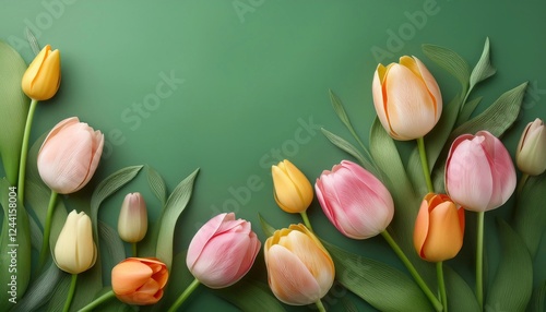 tulips on a bright background with space for text. template of a postcard for March 8, Valentine's Day, birthday