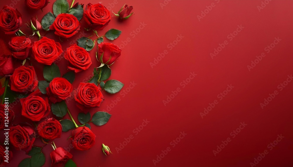 red roses on a flat background with space for text, birthday card, March 8, mother's day. red roses on a flat background with space for text, birthday card, March 8, mother's day.
