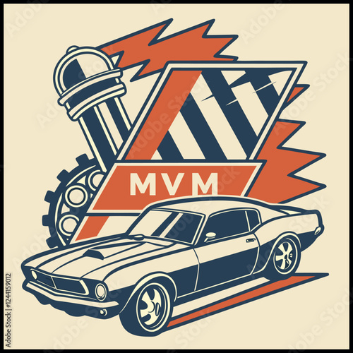 MVM Classic Muscle Car - Vintage Automotive T-Shirt Design