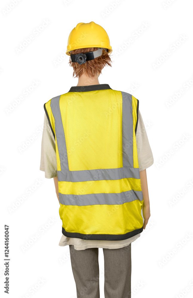 Female Mannequin In Construction Clothes With Copy Space On Vest