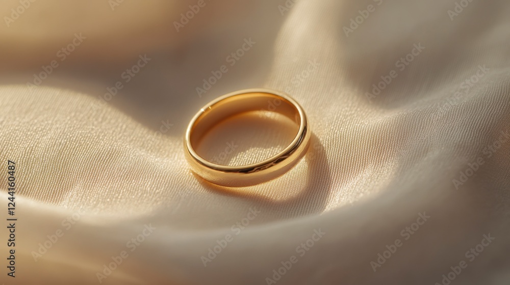 Elegant Gold Ring on Delicate Fabric, A Symbol of Eternal Love Elegant Gold Ring on Delicate Fabric, A Symbol of Eternal Love