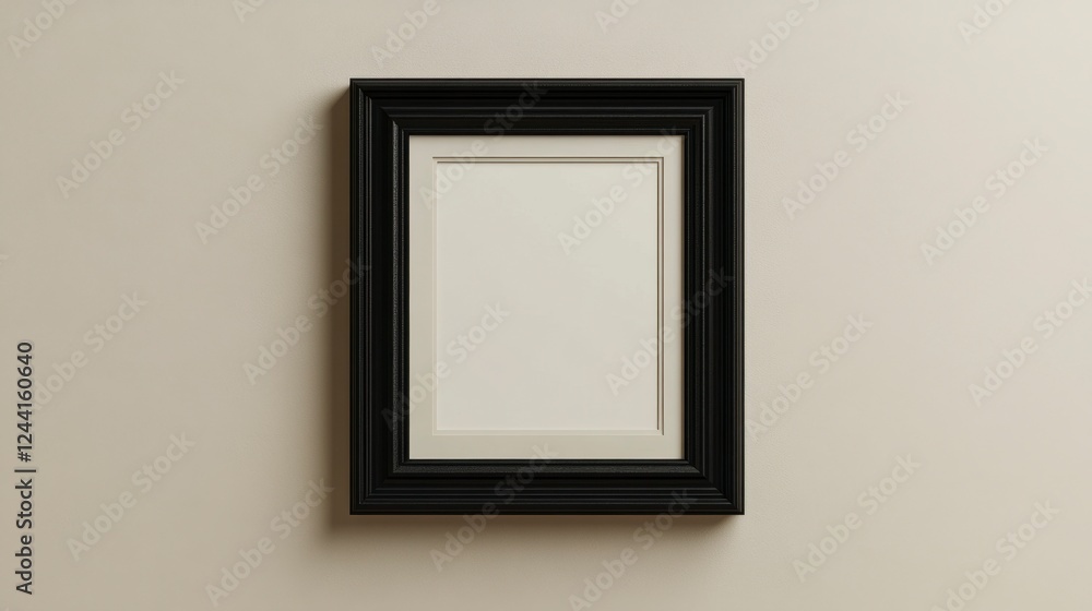Elegant Black Frame Mockup on Beige Wall - Minimalist Display Elegant Black Frame Mockup on Beige Wall - Minimalist Display