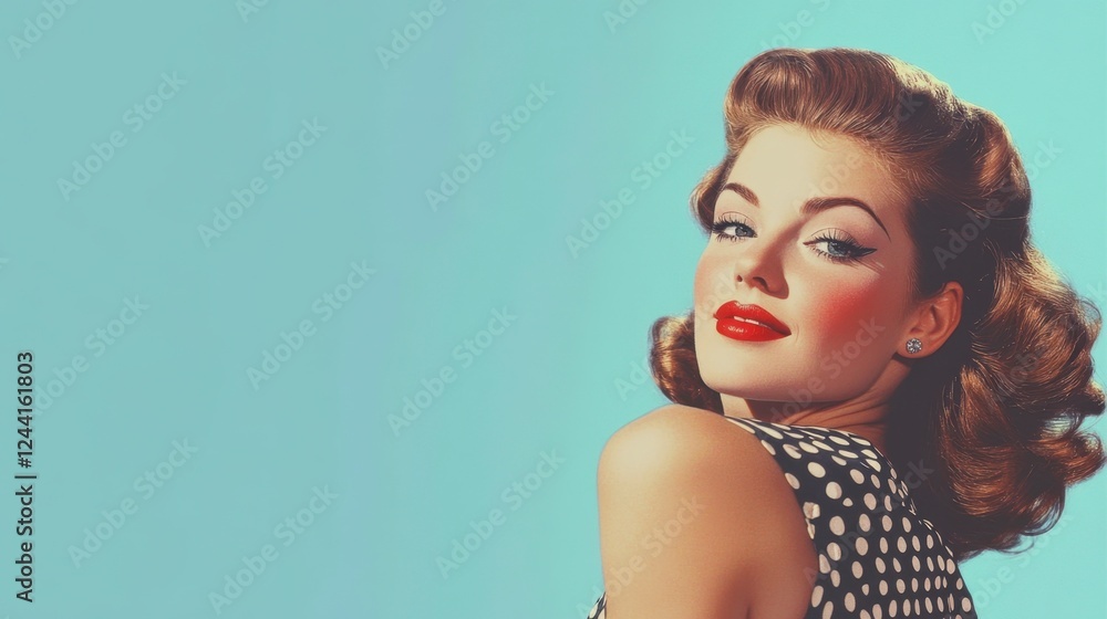 Winking Pin-Up Girl in Polka Dots: Retro Charm Winking Pin-Up Girl in Polka Dots: Retro Charm