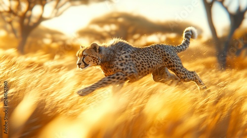 Cheetah Sprinting Across Golden Savanna, Power and Grace photo