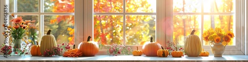 Wallpaper Mural Fall-themed kitchen decor featuring pumpkins, flowers, and sunny windows. Torontodigital.ca