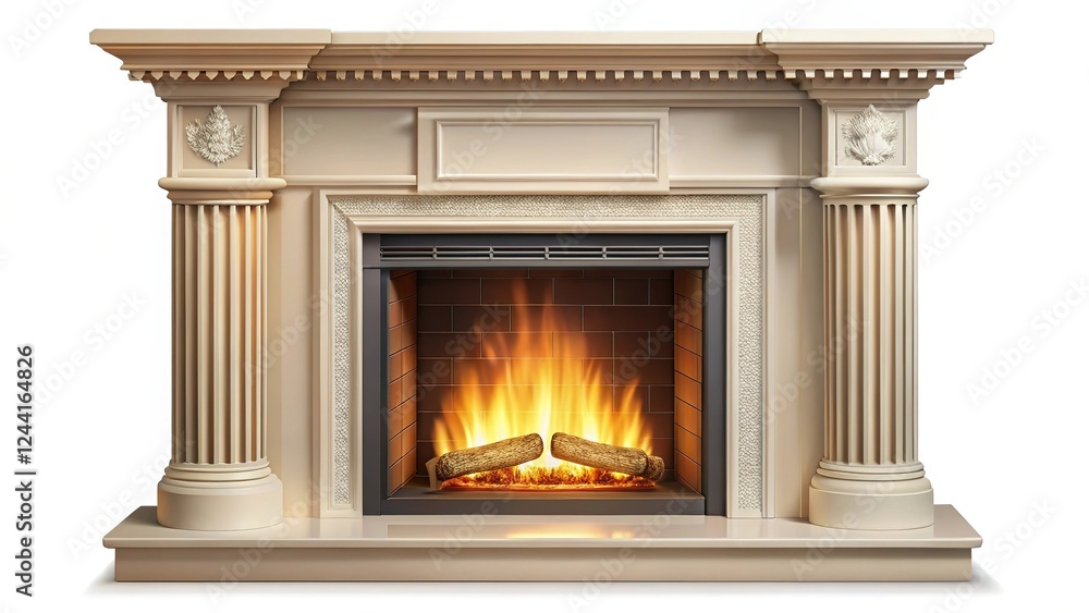 Naklejka premium A cosy electric fireplace, antique style highlighted on a transparent background, perfect for architectural projects and home decor, creating a rustic and warm atmosphere, ideal for a winter theme 