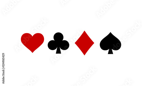 Card Suit Icons, Suits Diamonds Hearts Spades Icons, Casino Poker and Gambling Graphic Elements, Outline Icon, Red, Black