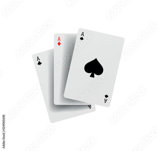 Flying playing cards for poker and gambling, three aces isolated on white, clipping path