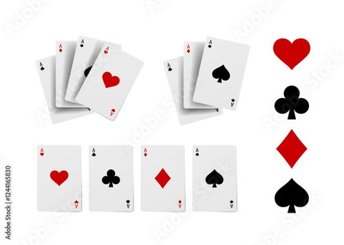 Flying playing cards for poker and gambling, three aces isolated on white, clipping path