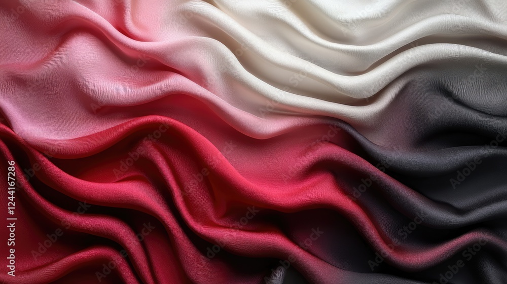 Obraz premium Abstract ombre silk satin folds in deep burgundy, wine, and cherry hues. Elegant, wavy, and smooth luxury drapery for branding.
