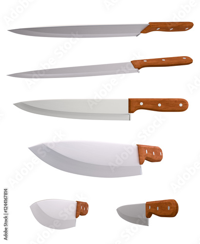 Kitchen knife, transparent background, 3D