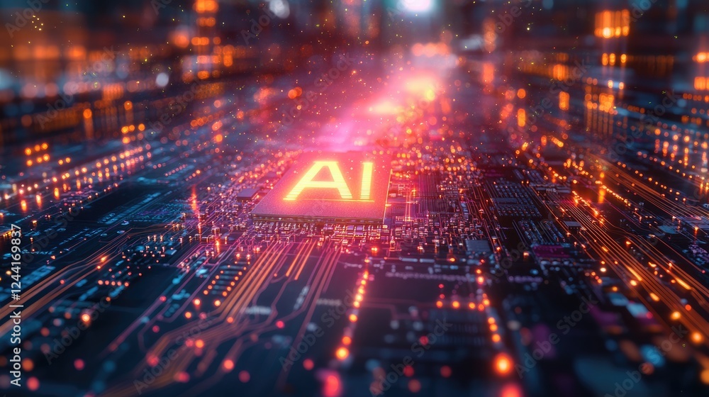 Fototapeta premium A vibrant digital circuit board featuring 