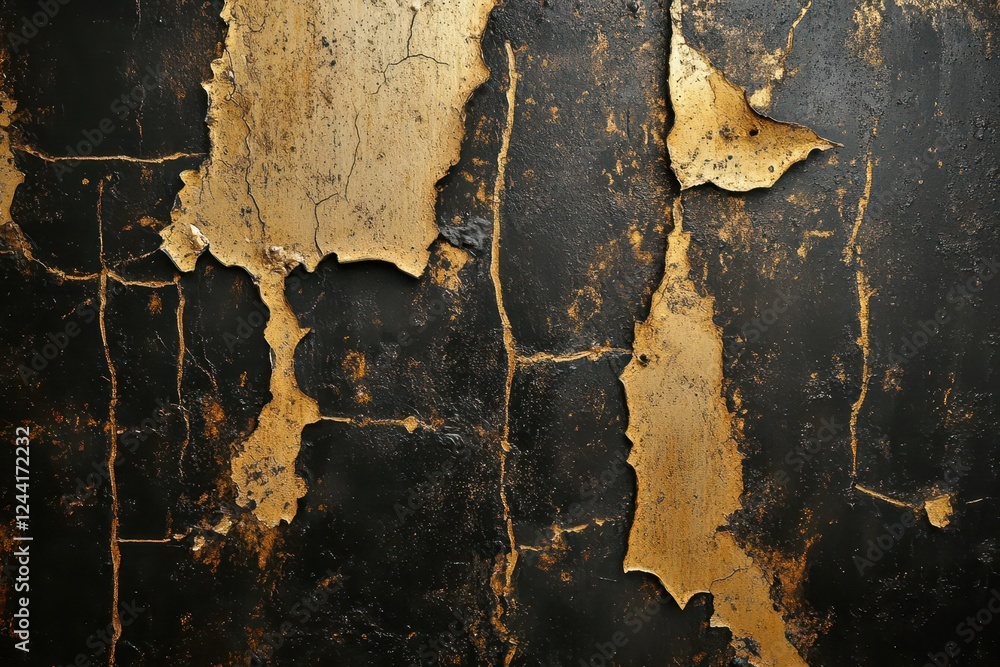 Obraz premium Aged Antique Metal Wall with Distressed Gold and Brown Paint