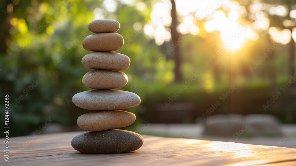 Obraz premium Balanced stones sunset garden tranquility wellness
